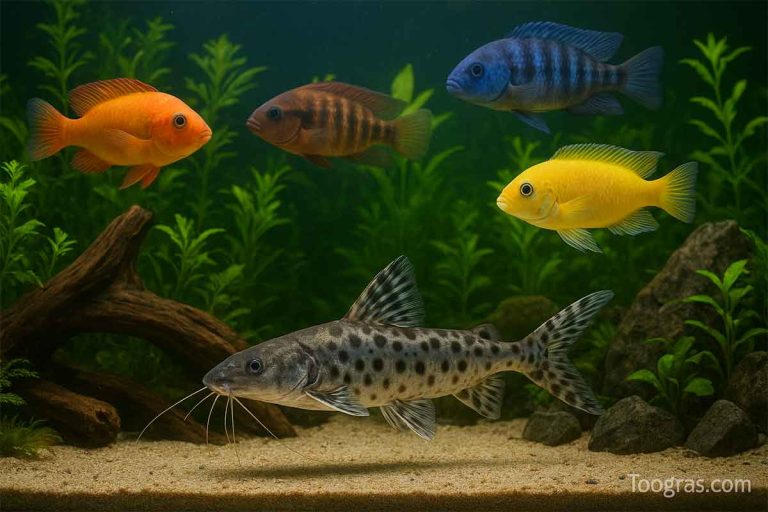 pictus catfish with cichlids